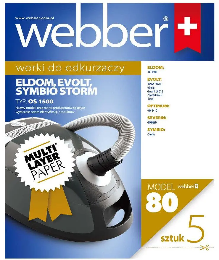 Worek do odkurzacza Webber 80 Evolt OS1500 5szt.