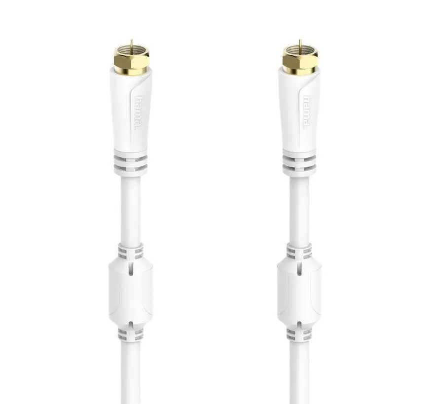 Kabel antenowy Hama 00205255 wtyk F - wtyk F Pozłacany 100dB 10m Biały