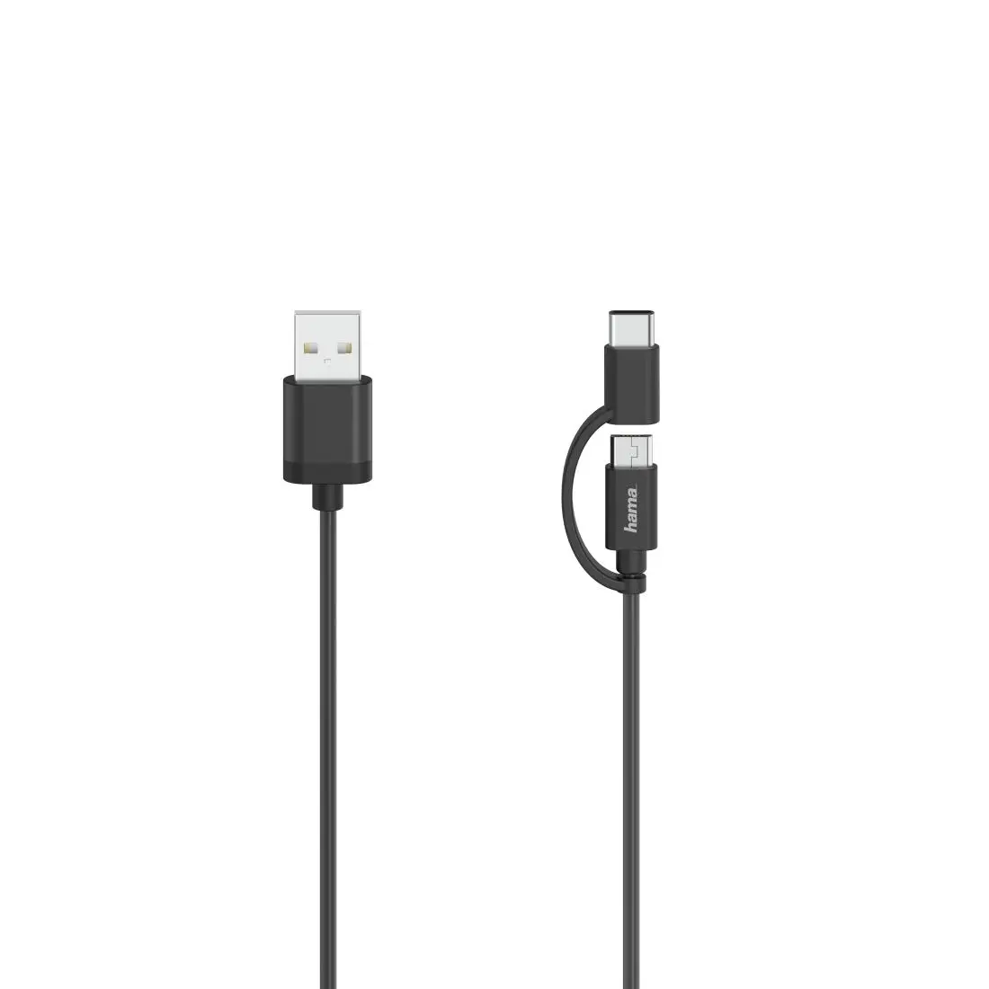 Kabel Hama 2w1 microUSB/USB-C /USB-A 0,75m Czarny