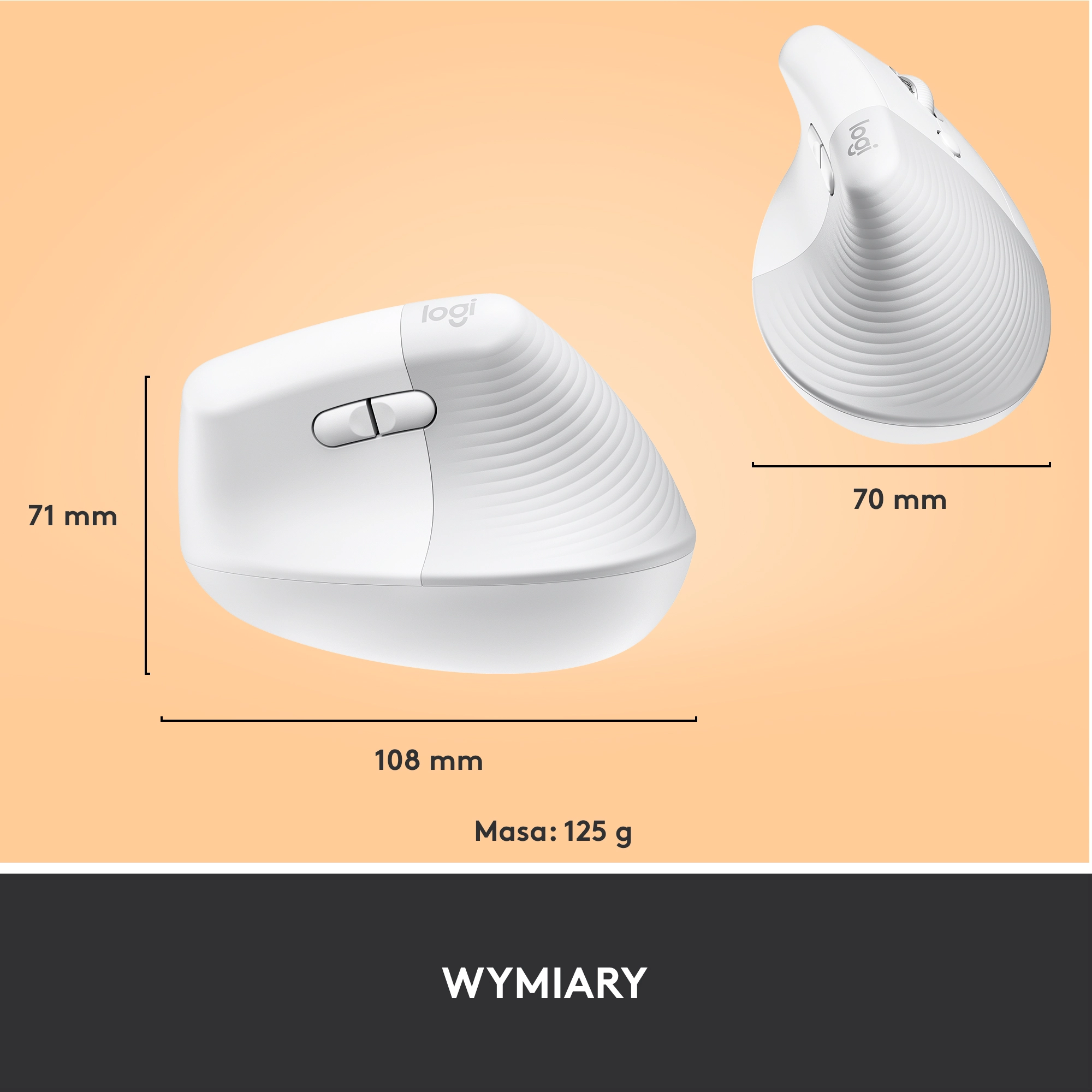 Myszka Logitech Lift Dla praworęcznych Biały
