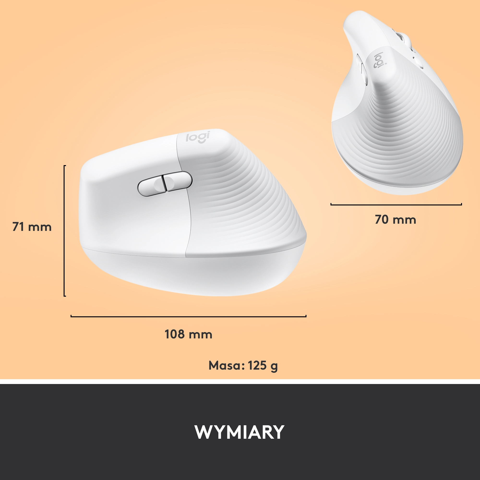 Myszka Logitech Lift Dla praworęcznych Biały