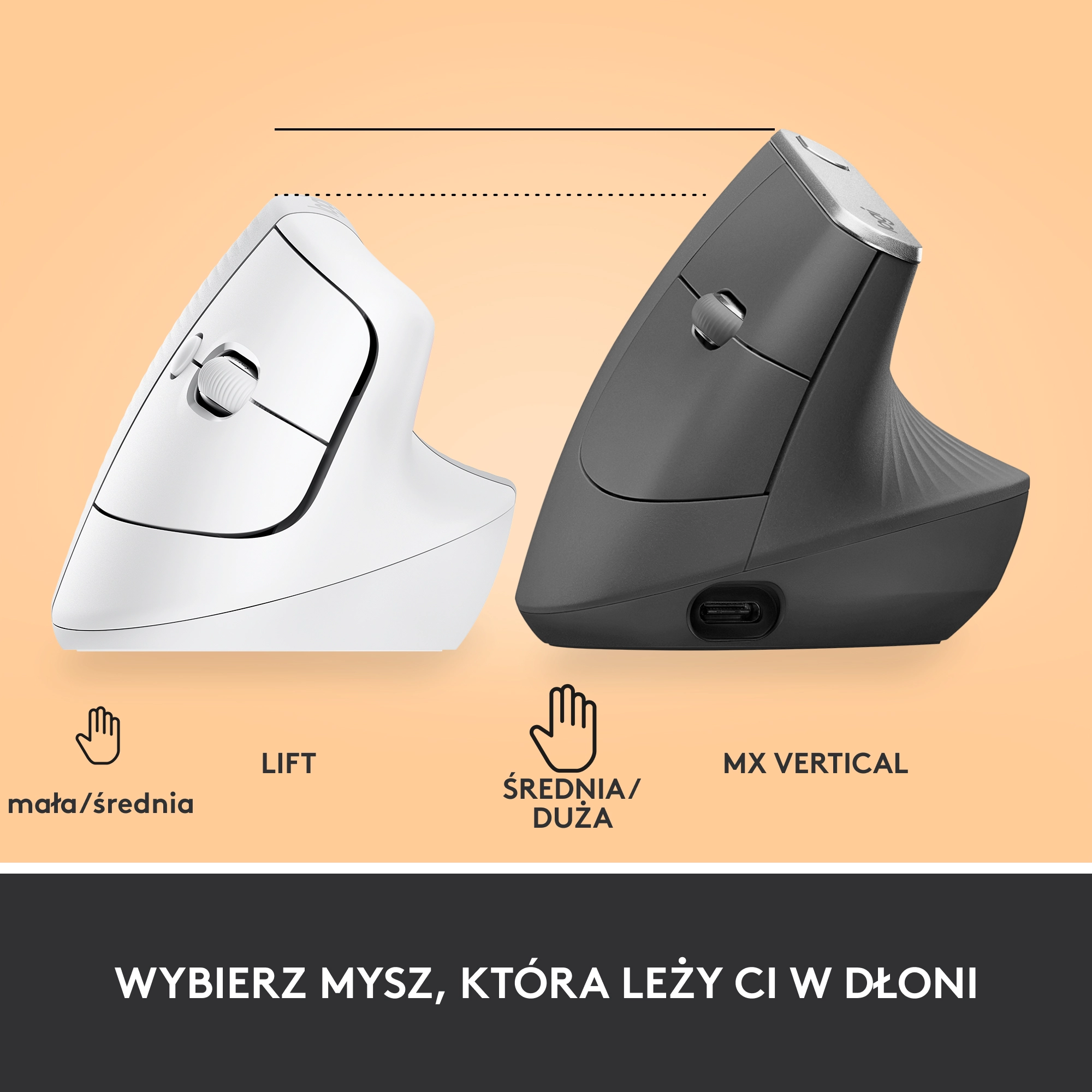 Myszka Logitech Lift Dla praworęcznych Biały