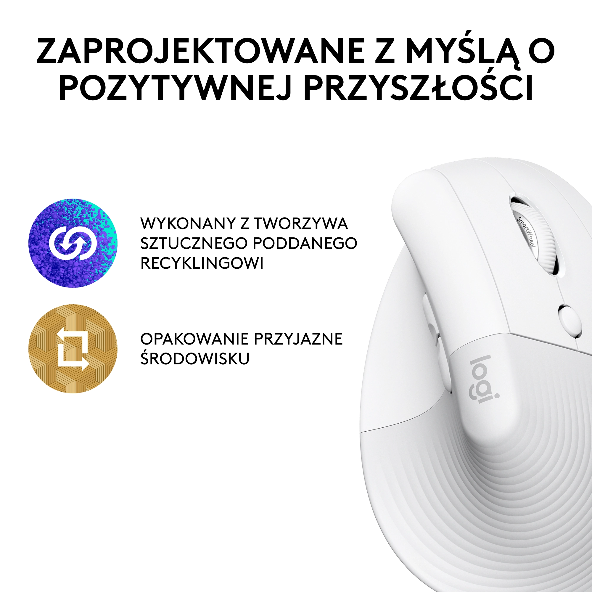 Myszka Logitech Lift Dla praworęcznych Biały