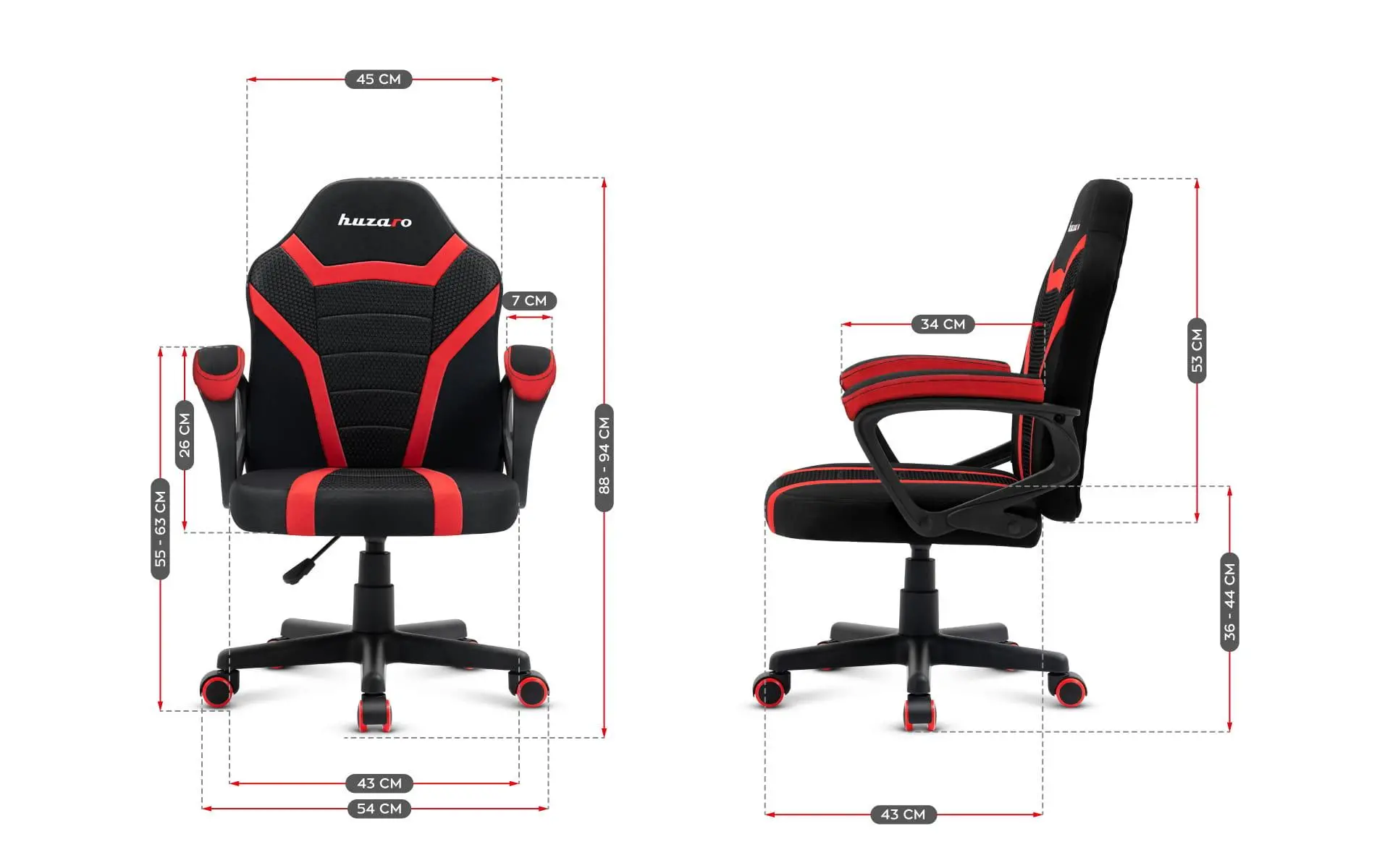 Fotel Huzaro Ranger 1.0 Mesh Dla dzieci do 130kg Tkanina Czerwony