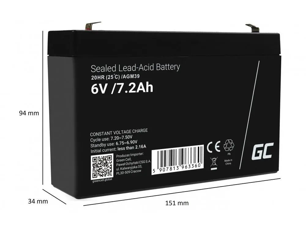 Akumulator Green Cell AGM39 AGM VRLA 6V 7,2Ah