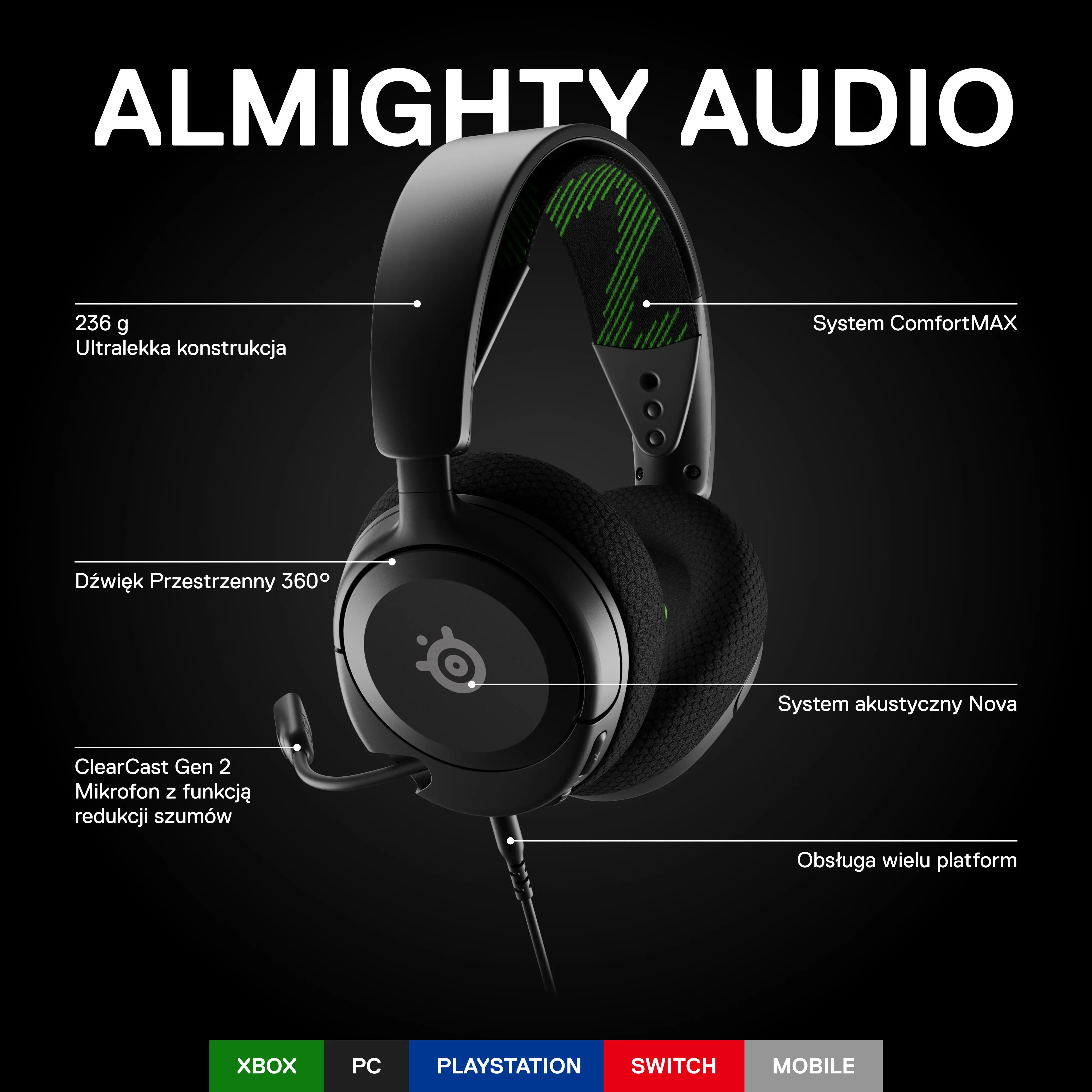 Słuchawki przewodowe z mikrofonem SteelSeries Arctis Nova 1X Nauszne Czarny