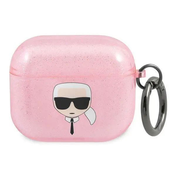 Etui na słuchawki Karl Lagerfeld KLA3UKHGP Glitter Karl`s Head AirPods 3 Cover Różowy