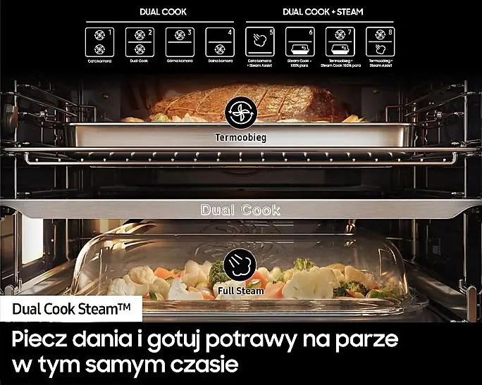 Piekarnik elektryczny parowy Samsung NV7B6785KAK Dual Cook Termoobieg AirFry Zdalne sterowanie Czarny