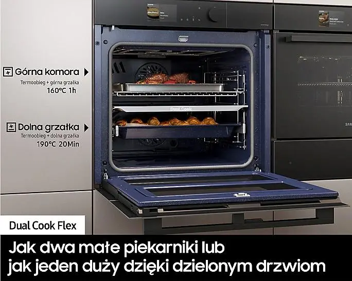 Piekarnik elektryczny parowy Samsung NV7B6785KAK Dual Cook Termoobieg AirFry Zdalne sterowanie Czarny