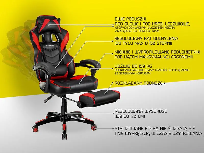 Fotel Tracer GamZone Masterplayer Gamingowy do 150kg Tkanina Skóra ECO Czarno-czerwony