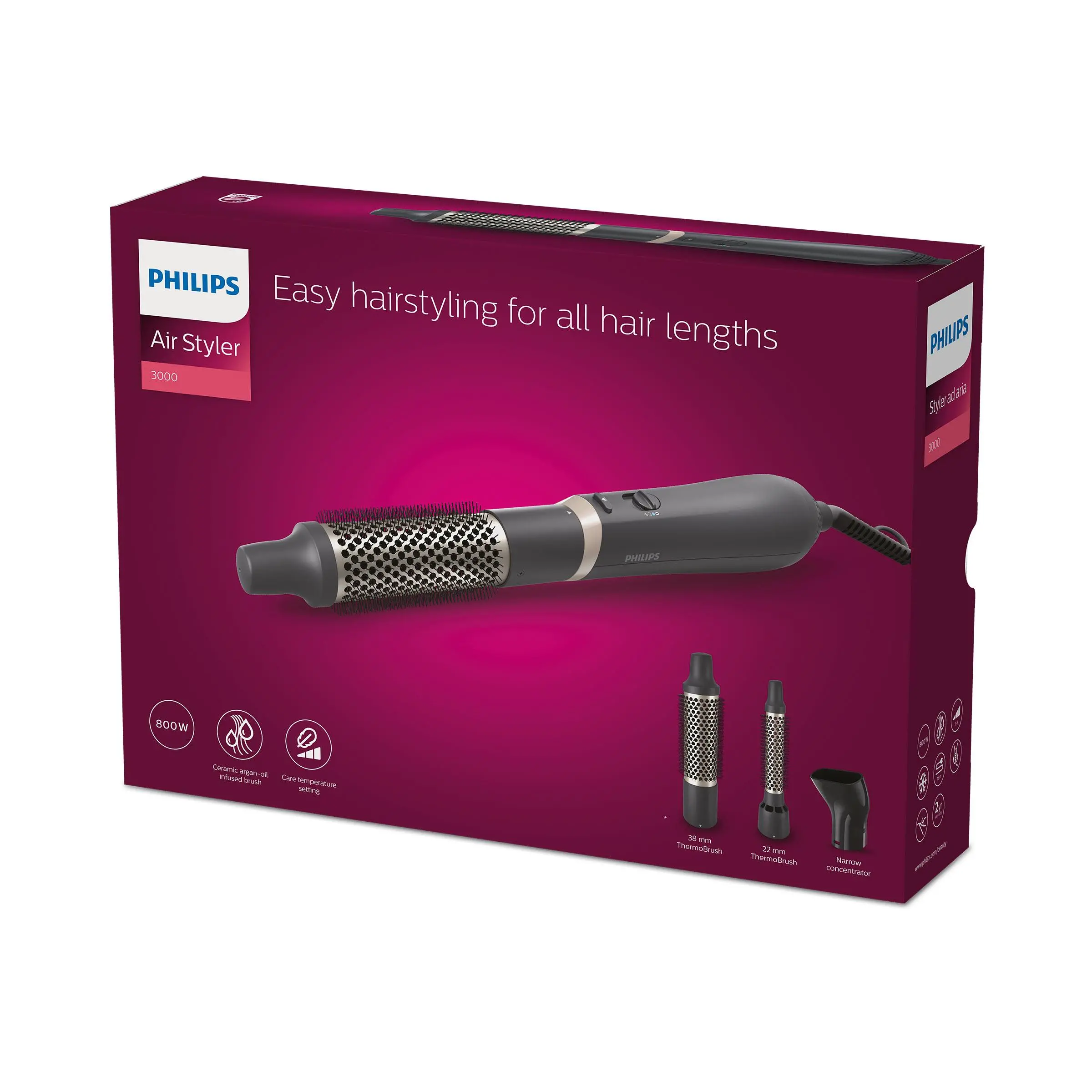 Suszarko-lokówka Philips BHA301/00 800W Zimny nawiew Średnica szczotki 22mm 38mm 3 poziomy temperatury