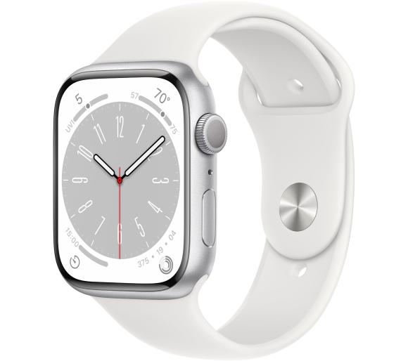 Smartwatch Apple Watch Series 8 GPS 45mm koperta z aluminium srebrny - pasek sportowy biały