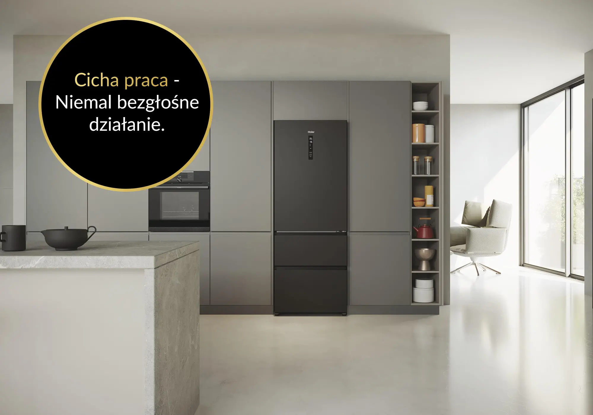 Lodówka Haier Seria 5 HTR5719ENPT Pełny No Frost 190cm Komora świeżości Czarny łupkowy