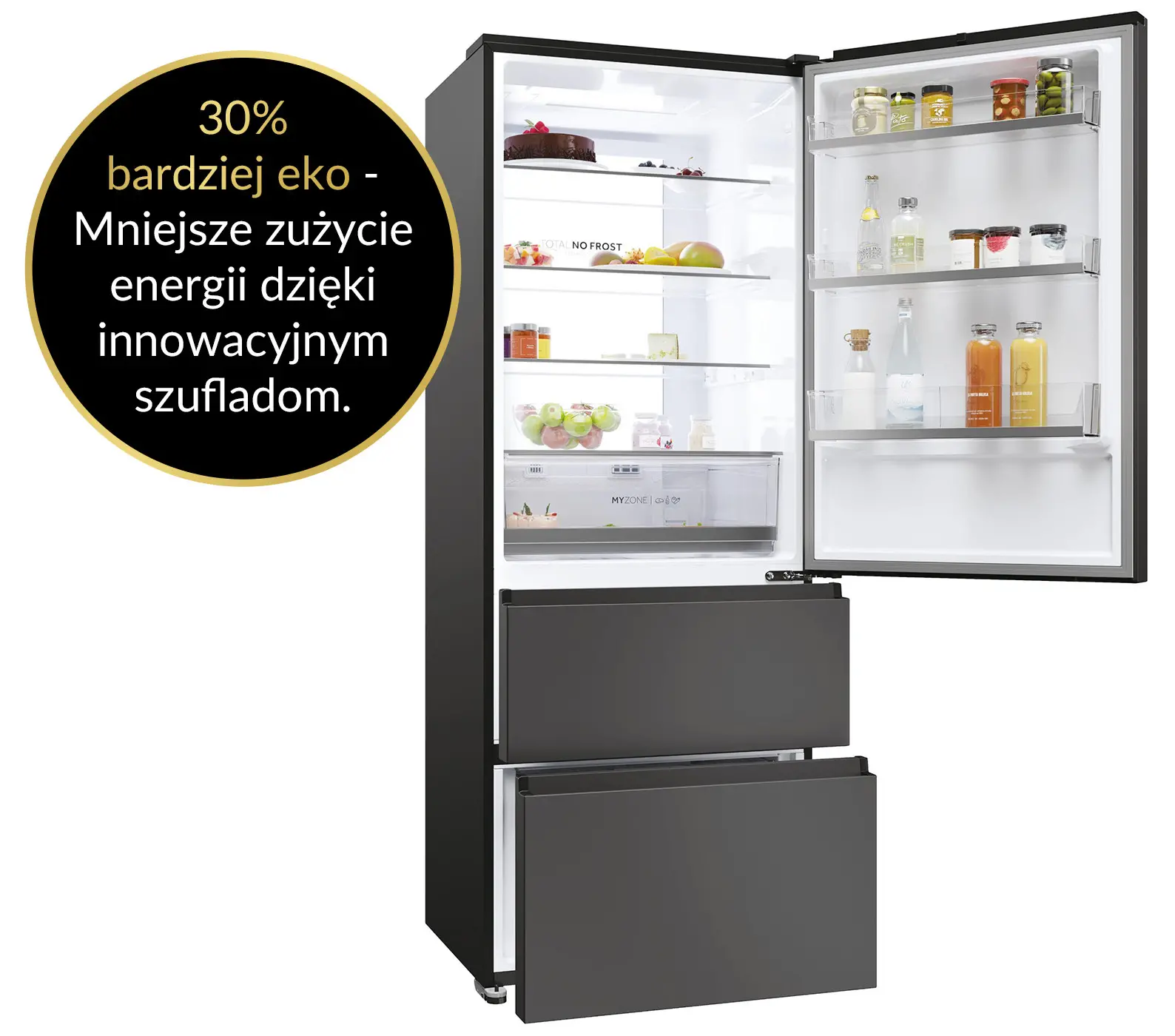 Lodówka Haier Seria 5 HTR5719ENPT Pełny No Frost 190cm Komora świeżości Czarny łupkowy