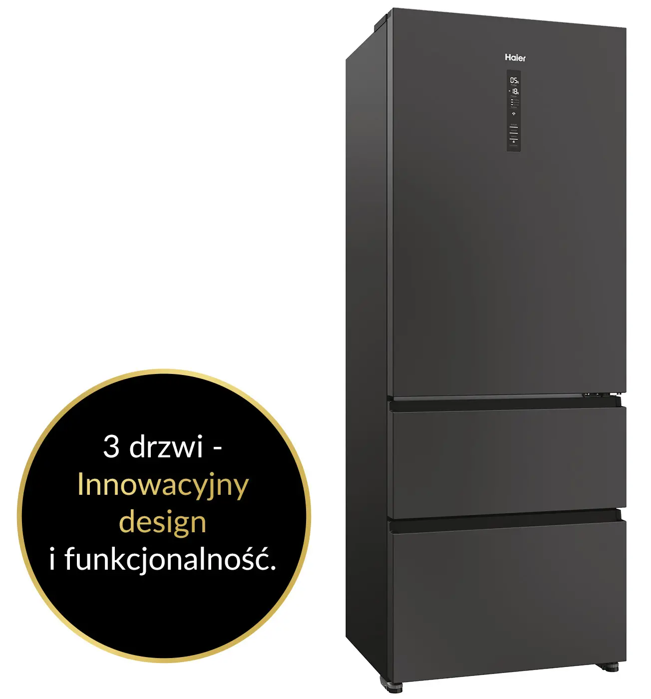 Lodówka Haier Seria 5 HTR5719ENPT Pełny No Frost 190cm Komora świeżości Czarny łupkowy