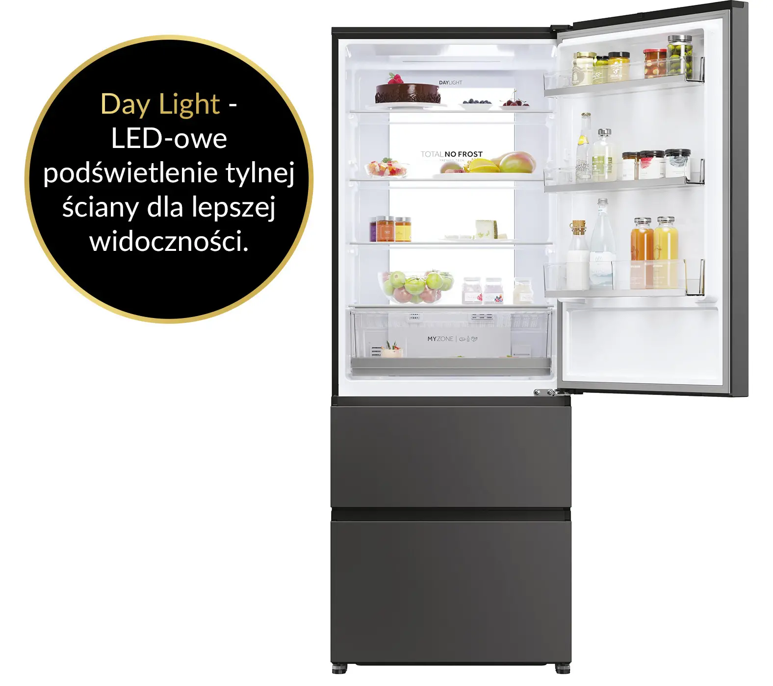 Lodówka Haier Seria 5 HTR5719ENPT Pełny No Frost 190cm Komora świeżości Czarny łupkowy