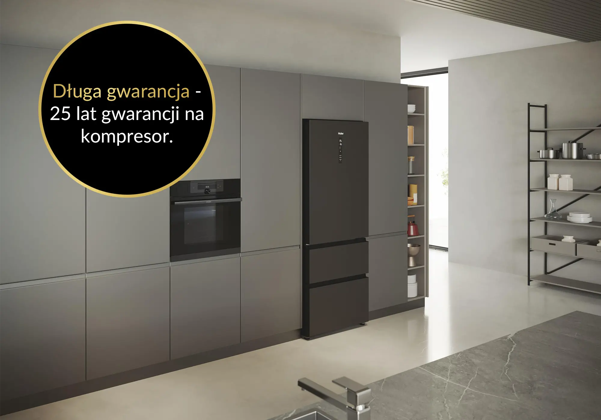 Lodówka Haier Seria 5 HTR5719ENPT Pełny No Frost 190cm Komora świeżości Czarny łupkowy