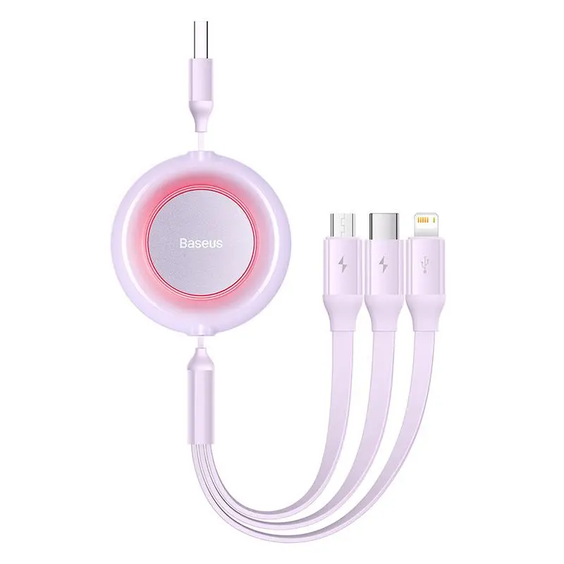 Kabel Baseus USB 3w1 Bright Mirror 2 micro USB Lightning USB-C 3,5A 1,1m Fioletowy