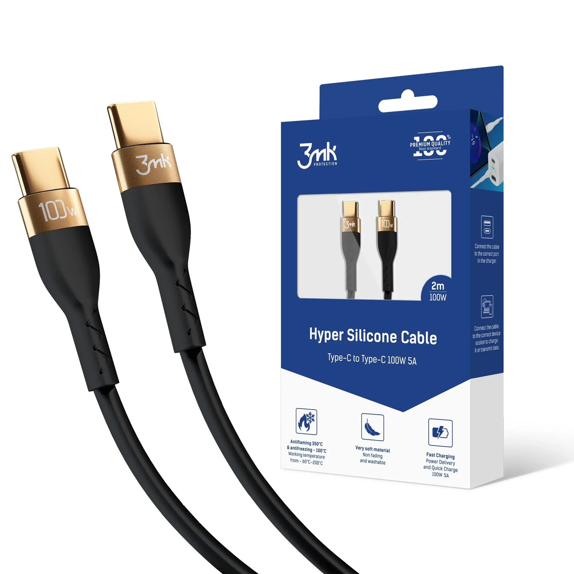 Kabel 3mk Hyper Silicone Cable do USB-C to USB-C 2m 100W Czarny