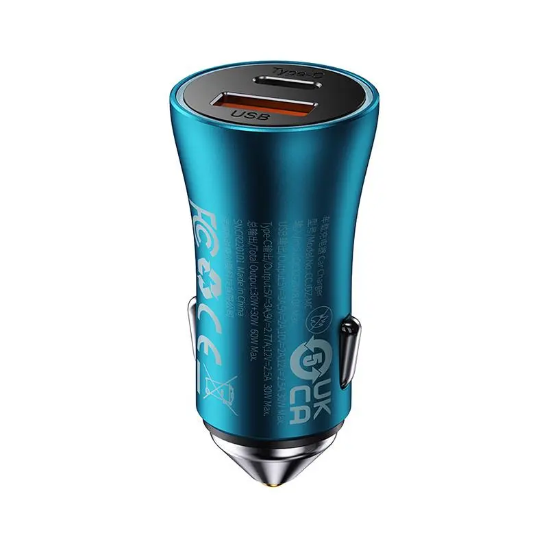 Ładowarka samochodowa Baseus Golden Contactor Max USB USB-C 60W Niebieski