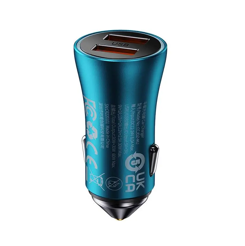 Ładowarka samochodowa Baseus Golden Contactor Max 2x USB 60W Niebieski