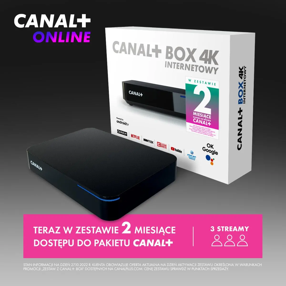 Odtwarzacz multimedialny Canal+ Usługa Box 4K Internetowy z dekoderem HY4001CD z 2-miesięcznym dostępem do pakietu Canal+