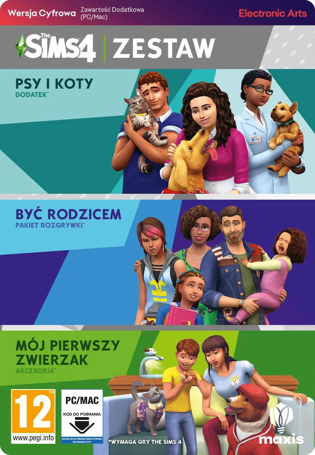 The Sims 4 Zestaw 1 (Psy i Koty, Być Rodzicem, Mój Pierwszy Zwierzak) [kod aktywacyjny] PC