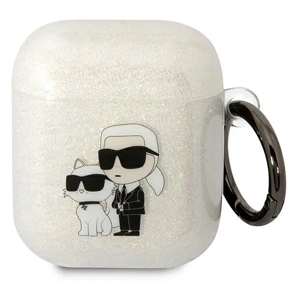 Etui na słuchawki Karl Lagerfeld Glitter Karl&Choupette do AirPods 1/2 Przezroczysty