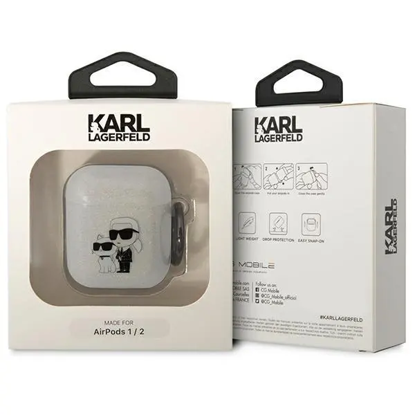 Etui na słuchawki Karl Lagerfeld Glitter Karl&Choupette do AirPods 1/2 Przezroczysty