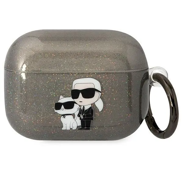 Etui na słuchawki Karl Lagerfeld Glitter Karl&Choupette do Airpods Pro Przezroczysty/Czarny
