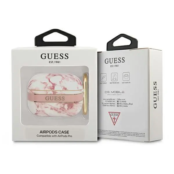 Etui na słuchawki Guess Marble Strap Collection do AirPods Pro Różowo-biały