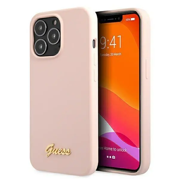 Etui Guess Silicone Script Gold Logo Magsafe GUHMP13XLSLMGLP do iPhone 13 Pro Max