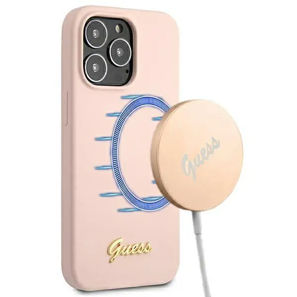 Etui Guess Silicone Script Gold Logo Magsafe GUHMP13XLSLMGLP do iPhone 13 Pro Max