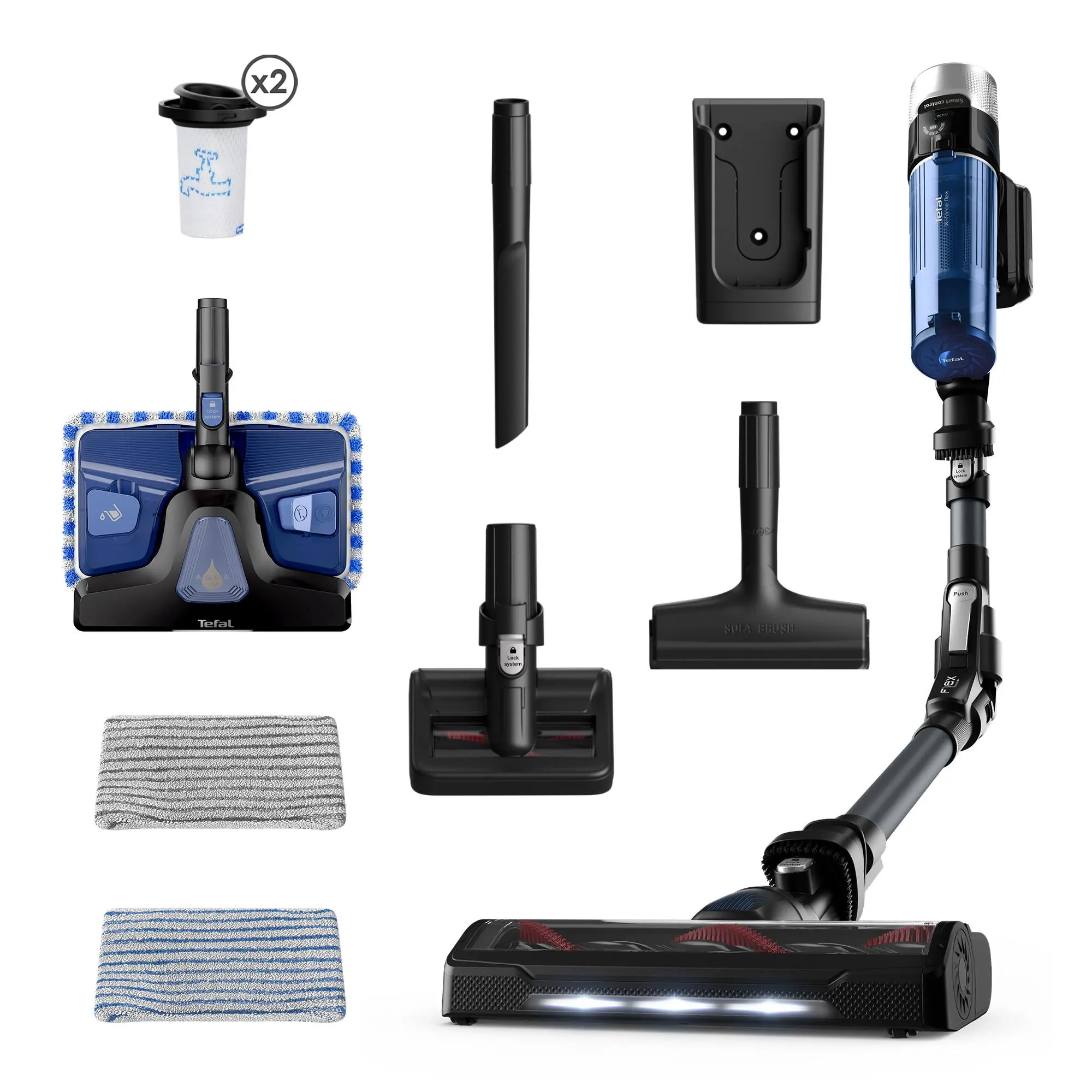 Odkurzacz Tefal X-Force Flex 9.60 Aqua TY20C7 45min Funkcja mycia Wymienny akumulator Mini elektroszczotka