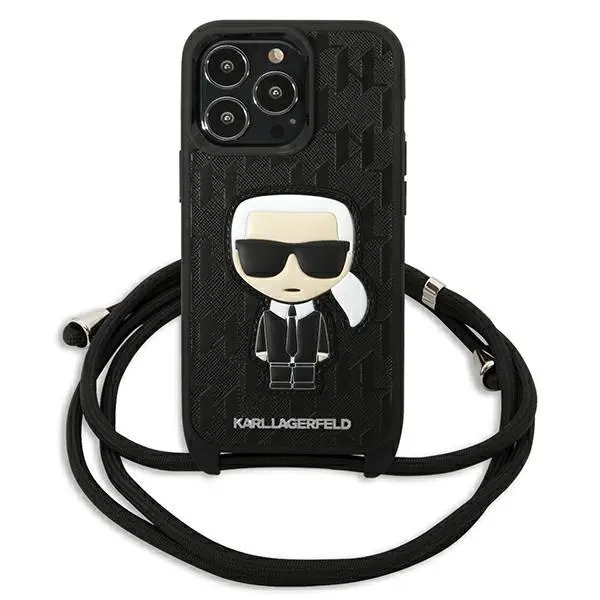 Etui Karl Lagerfeld Leather Monogram Patch and Cord Iconik KLHCP13LCMNIPK do iPhone 13 Pro / 13