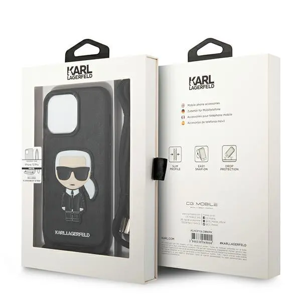 Etui Karl Lagerfeld Leather Monogram Patch and Cord Iconik KLHCP13LCMNIPK do iPhone 13 Pro / 13