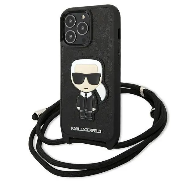 Etui Karl Lagerfeld Leather Monogram Patch and Cord Iconik KLHCP13LCMNIPK do iPhone 13 Pro / 13