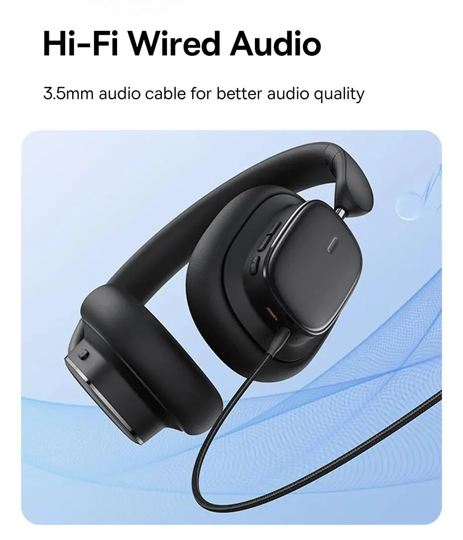 Słuchawki bezprzewodowe Baseus Bowie H1i ANC Nauszne Bluetooth 5.3 Czarny