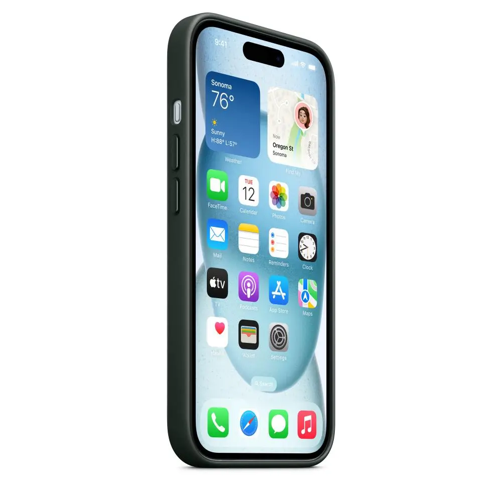 Etui Apple z tkaniny FineWoven z MagSafe do iPhone 15 Wieczna zieleń