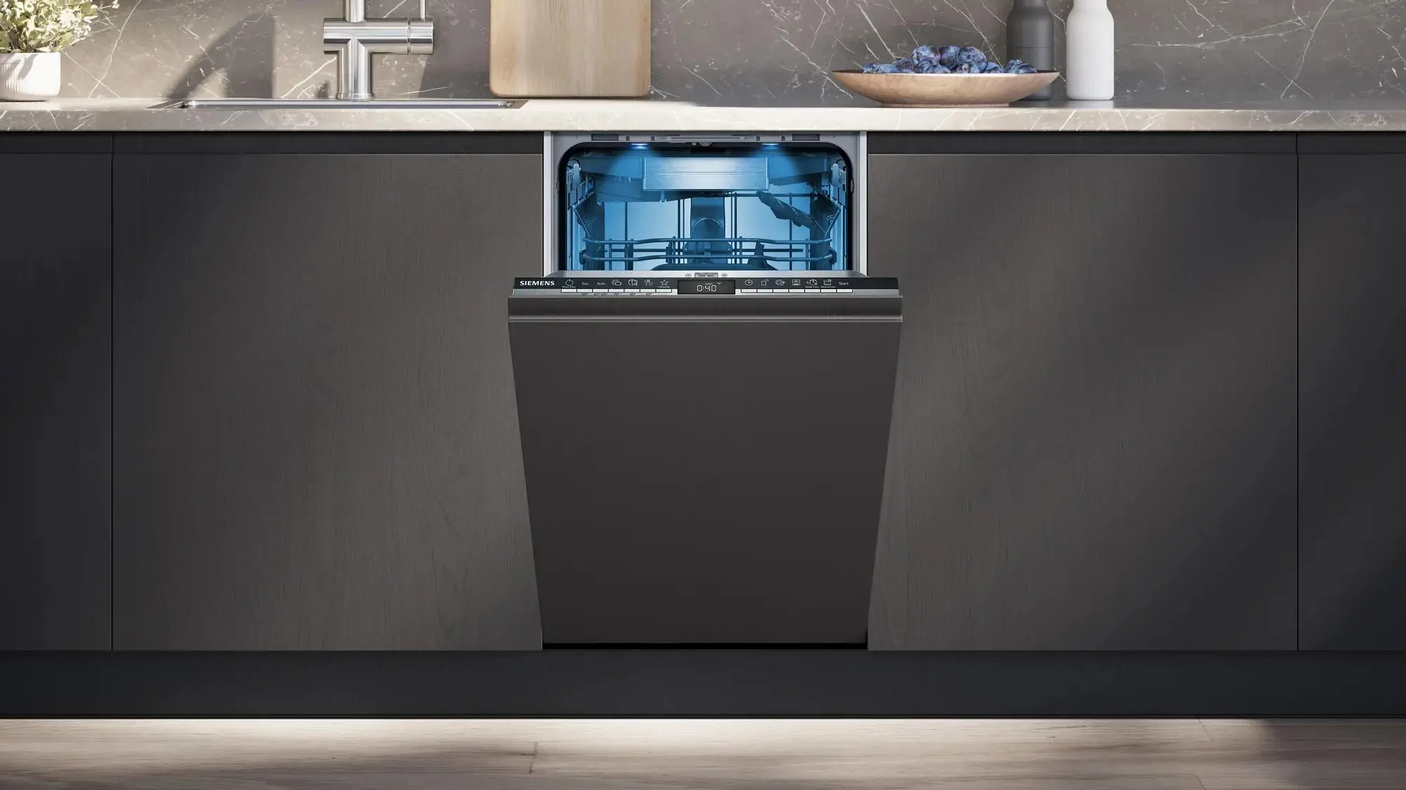 Zmywarka Siemens iQ500 SR65YX04ME 44,8cm Automatyczne otwieranie drzwi Szuflada na sztućce Zdalne sterowanie