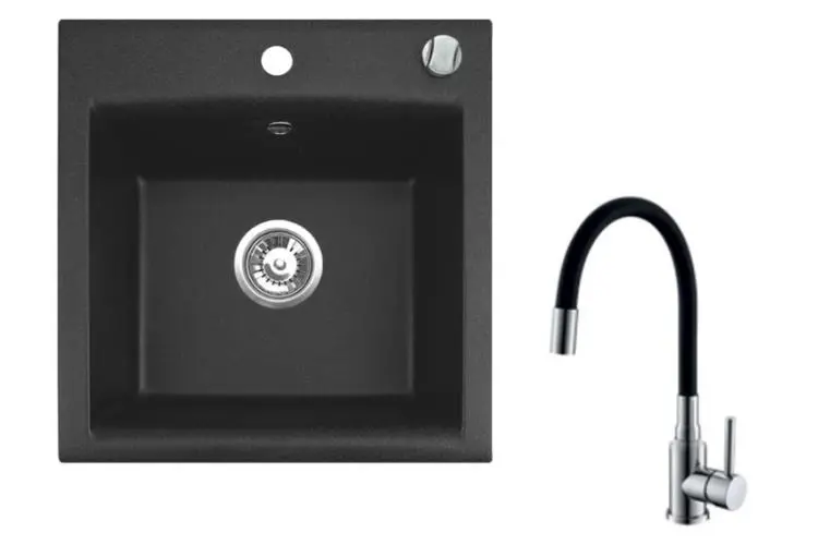 Zlewozmywak Alveus Mija 10 czarny granitowy + bateria elastyczna 1147565