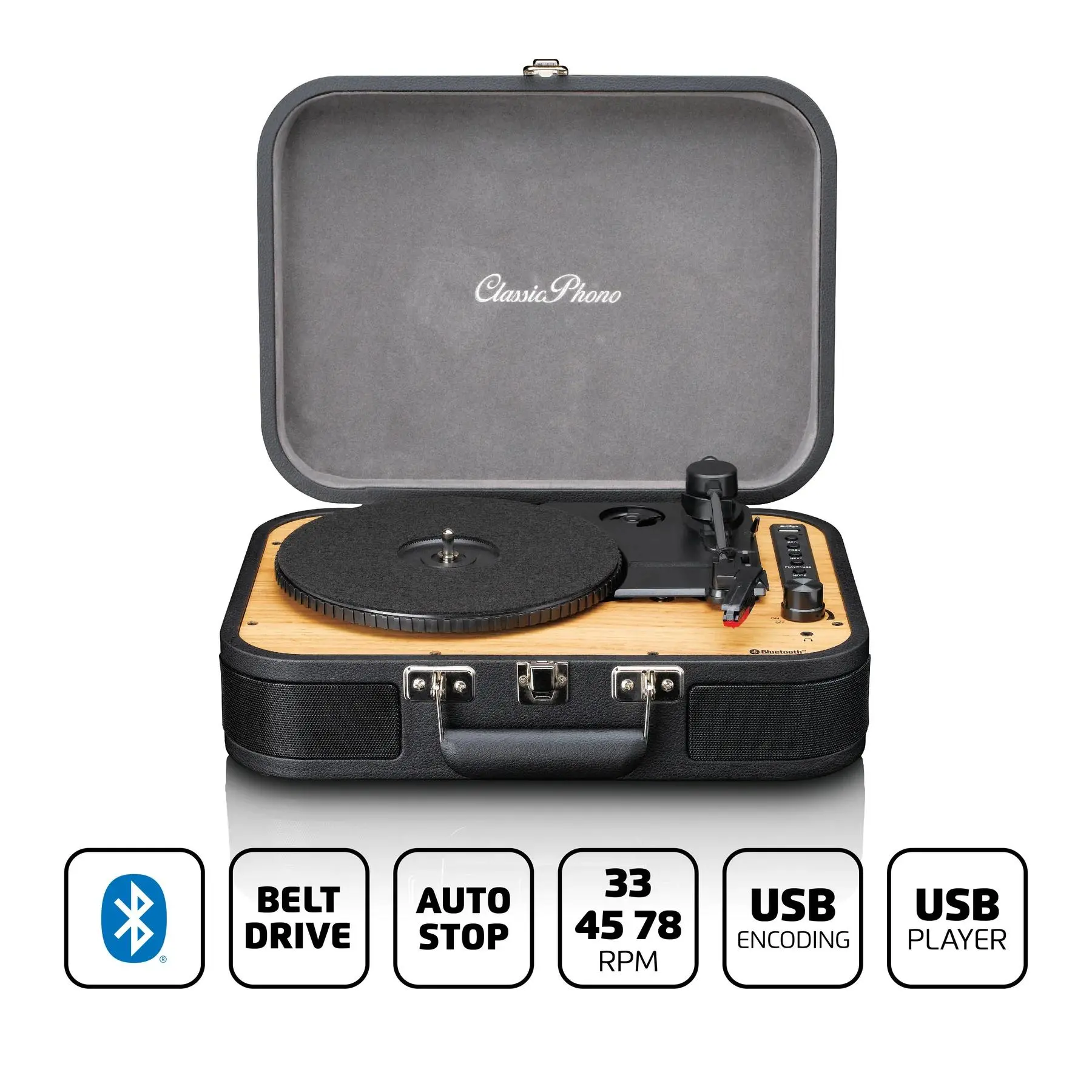 Gramofon Lenco TT-116BK Manualny Napęd paskowy Przedwzmacniacz Bluetooth Czarny