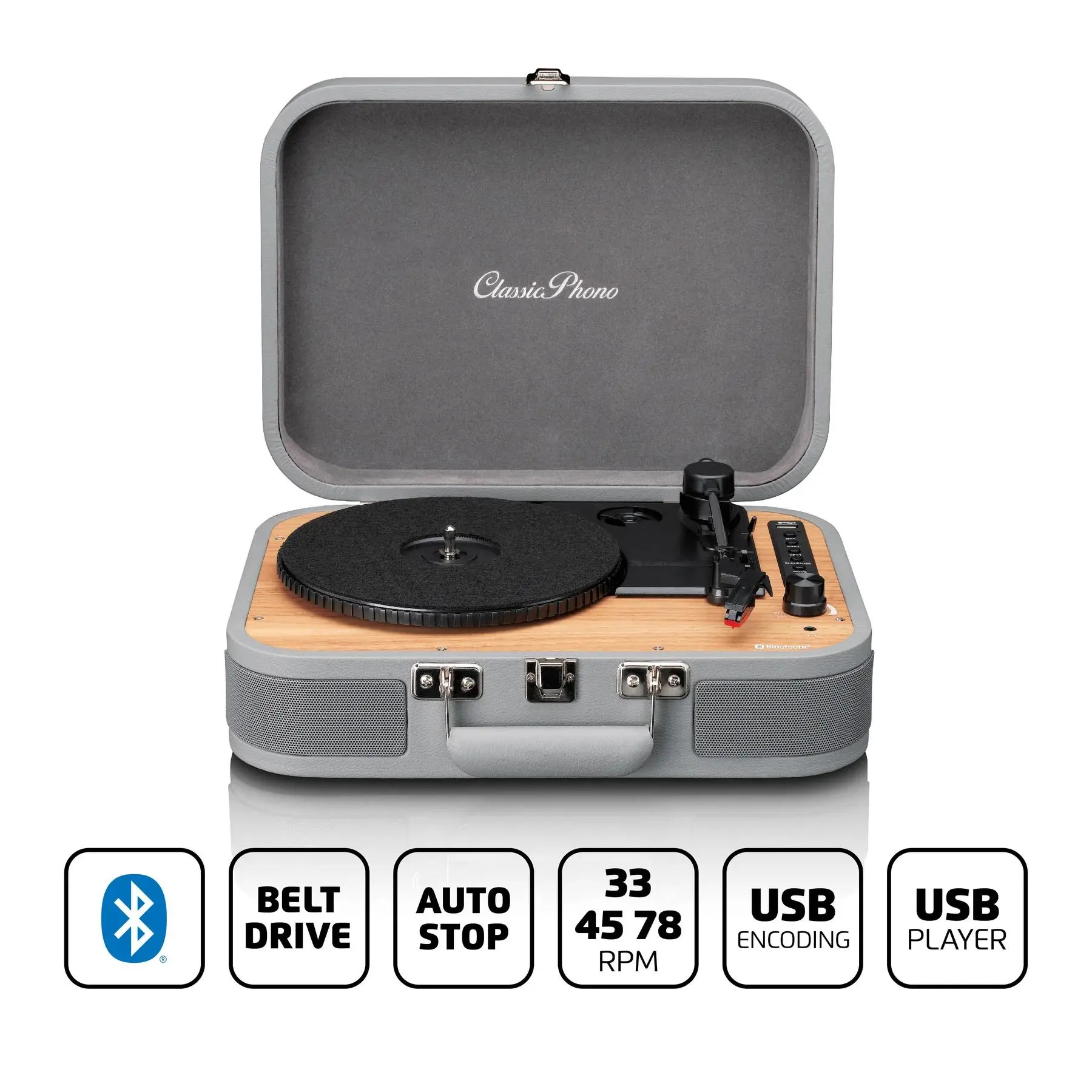 Gramofon Lenco TT-116GY Manualny Napęd bezpośredni Przedwzmacniacz Bluetooth Szary
