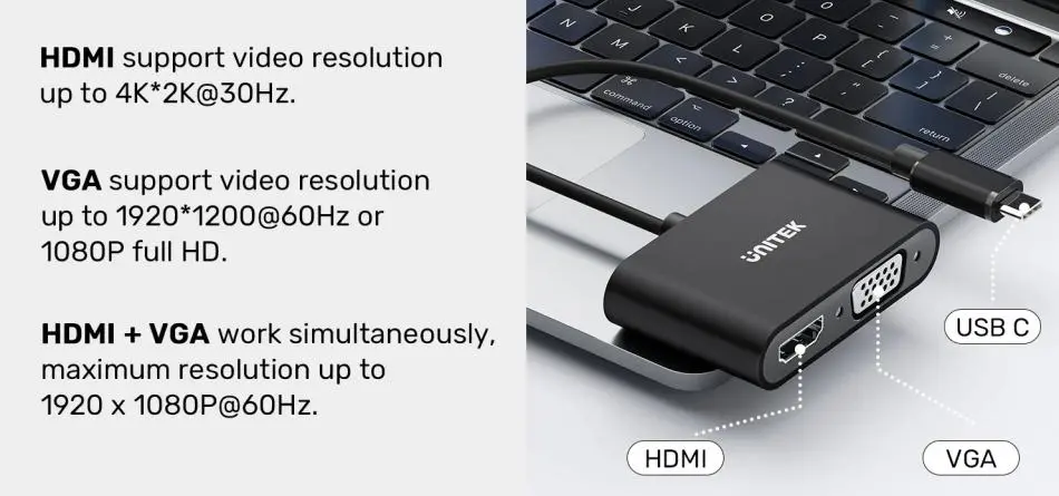 Adapter Unitek V1168A USB-C na HDMI i VGA