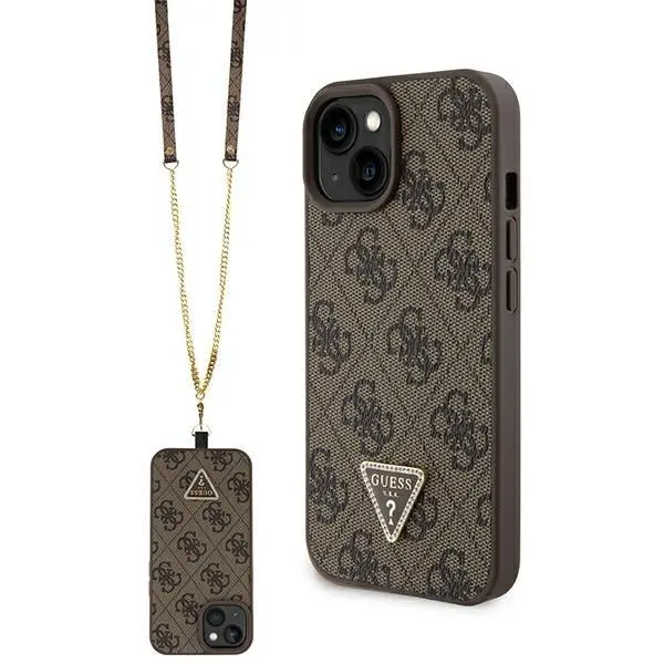 Guess Crossbody 4G Metal Logo GUHCP15MP4TDSCPW do iPhone 15 Plus Brązowy
