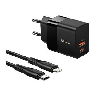 Ładowarka sieciowa Mcdodo CH-1952 USB + USB-C 20W + kabel USB-C do Lightning Czarny