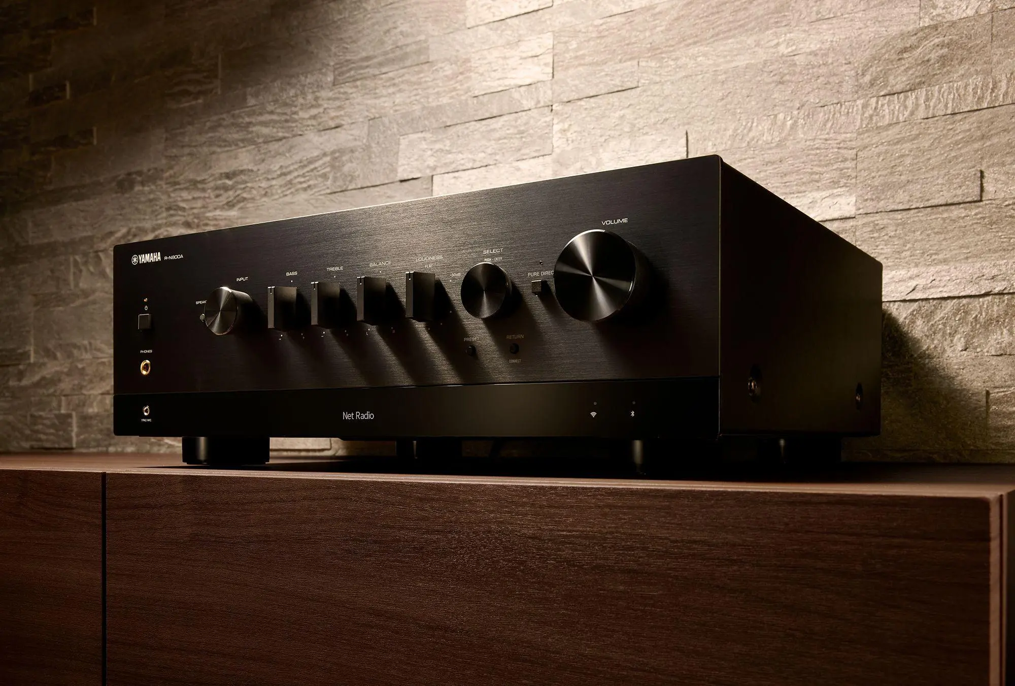 Zestaw stereo Yamaha R-N800A Czarny, Indiana Line Tesi 561 Orzech