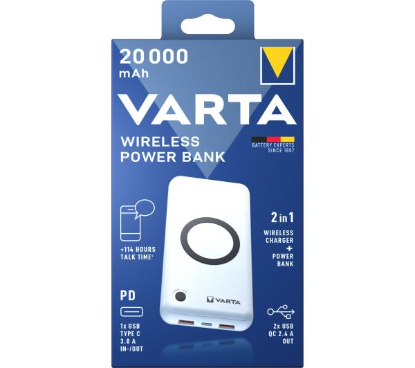 VARTA Wireless 20000mAh, PASS THROUGH, 2xUSB, USB-C, 20W, Powerbank - cena  i opinie - OleOle!