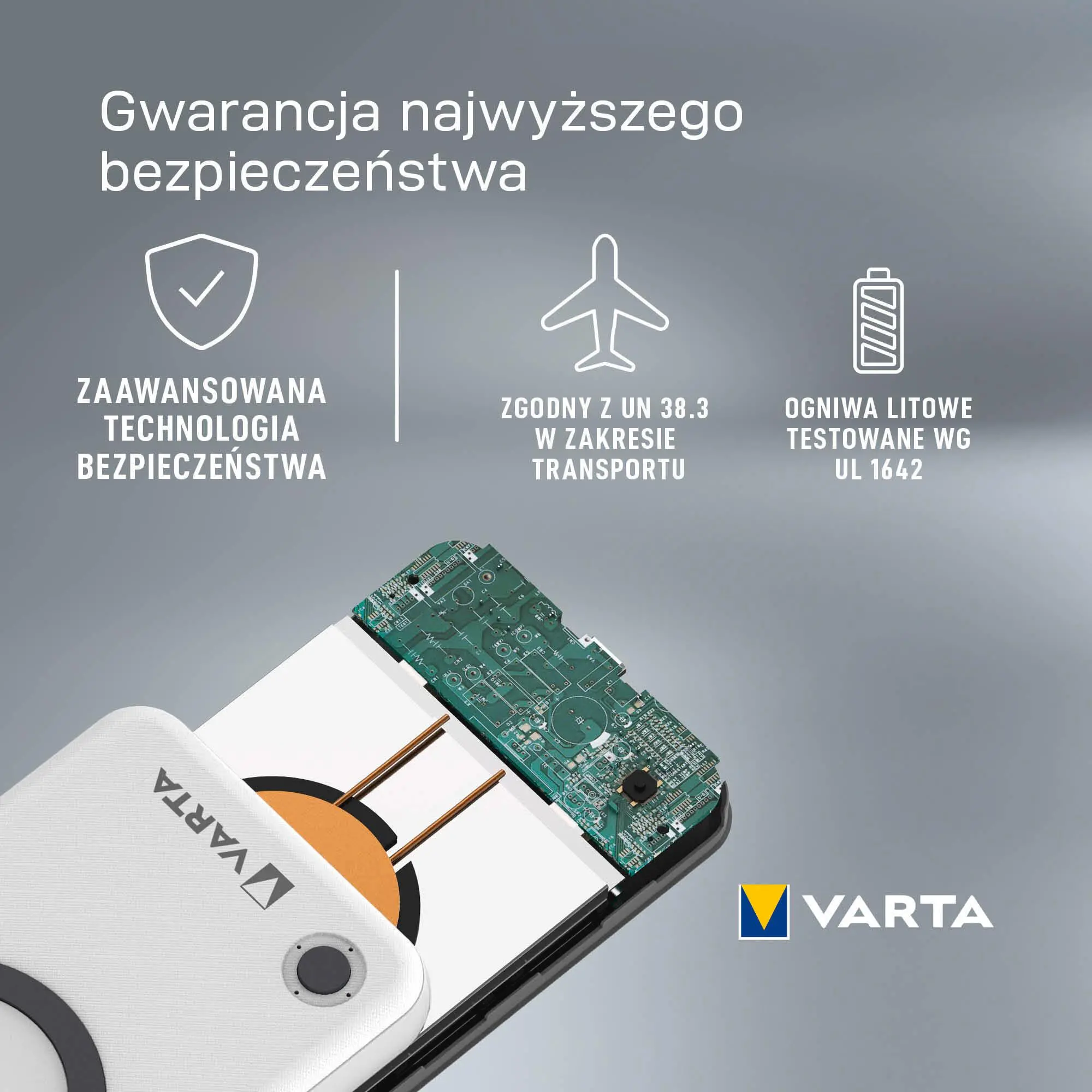 Powerbank VARTA Wireless 15000mAh PASS THROUGH 2xUSB USB-C 20W Biały