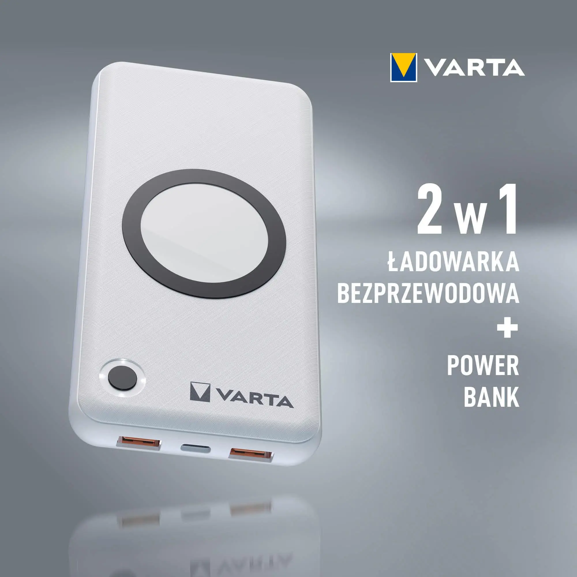 Powerbank VARTA Wireless 15000mAh PASS THROUGH 2xUSB USB-C 20W Biały